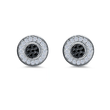Micro Pave Stud Earrings Round Simulated Black CZ 925 Sterling Silver